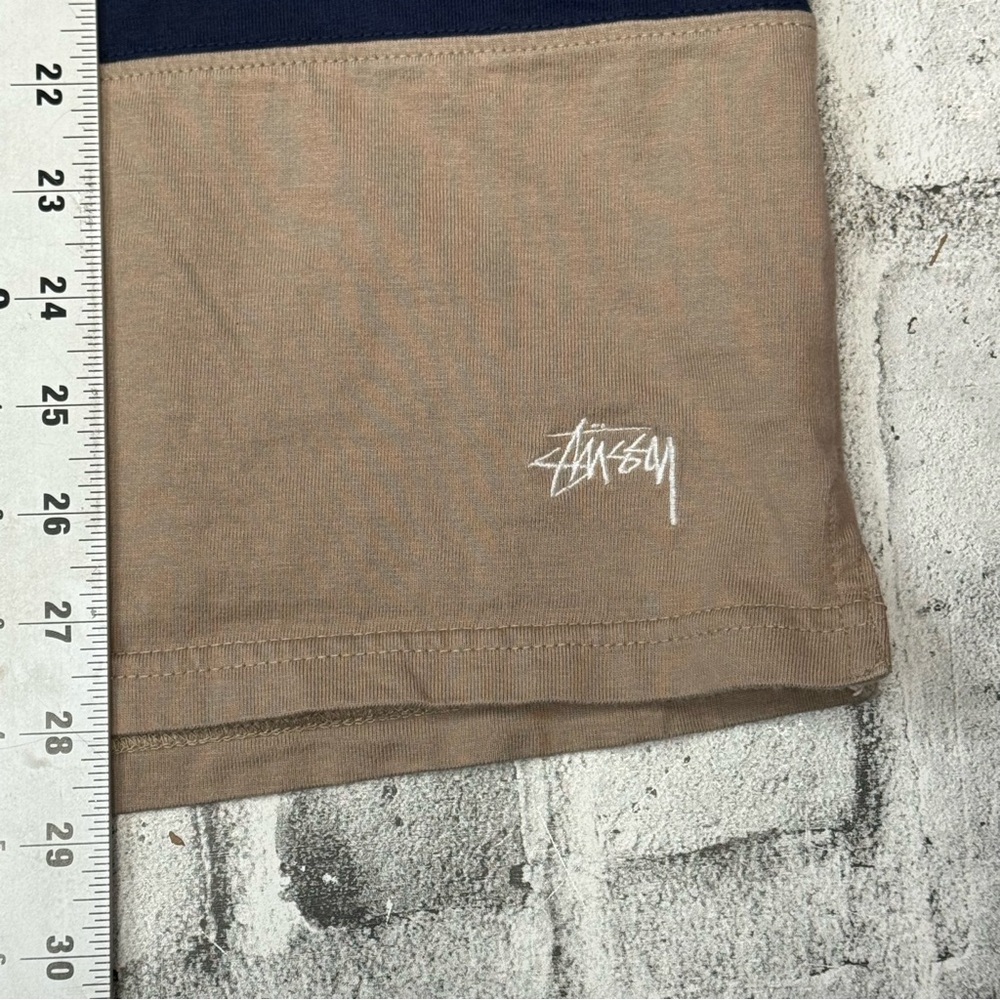 Stussy striped long-sleeve rugby shirt navy and beige Sz Large Men’s - Picture 7 of 12